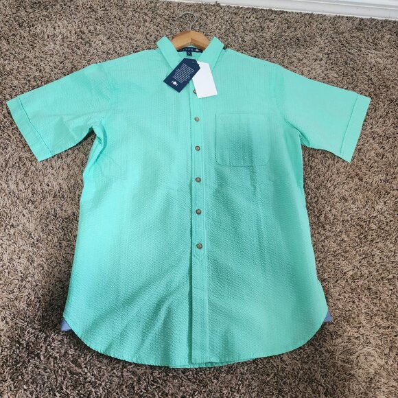 Men's Short Sleeve Button Up Shirt Mint Color Size Small Textured Fabric New - Picture 6 of 9
